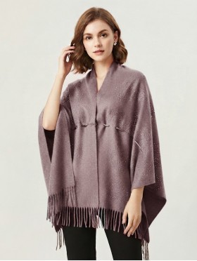 Cashmere Cape W/ Rhinestones and Waist Tie